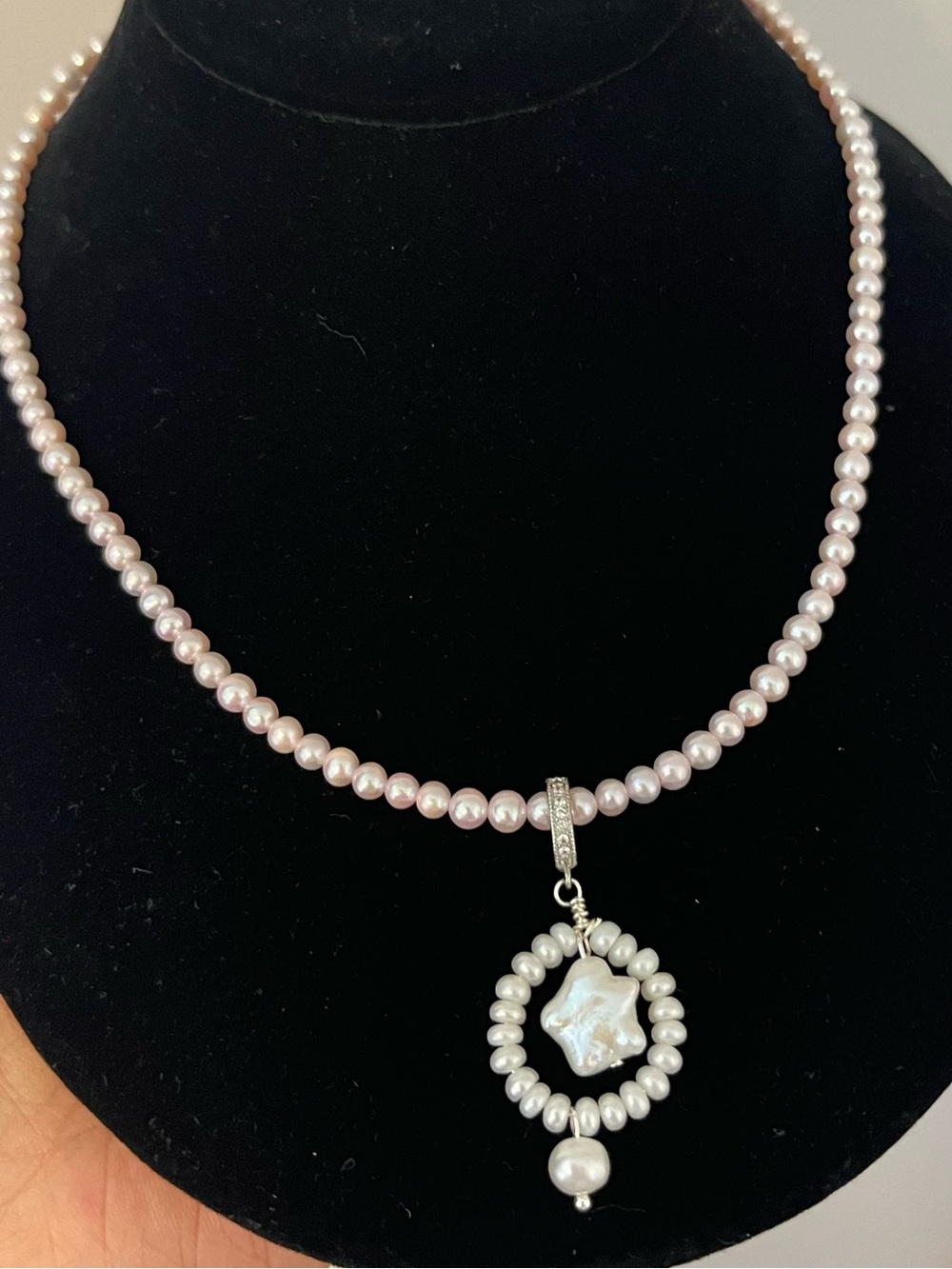 Rare Pink Pearl Bead Necklace with Star Pendant